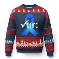 Colon Cancer Awareness Ugly Christmas Sweater Blue Ribbon Colonoscopy Colorectal