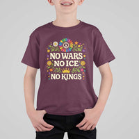 No Wars No ICE No Kings T Shirt For Kid Floral Resist Anti War Protest