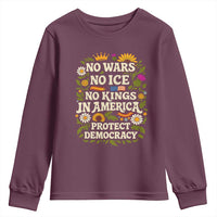 No Wars No ICE No Kings Youth Sweatshirt Floral Resist No Kings In America Protest