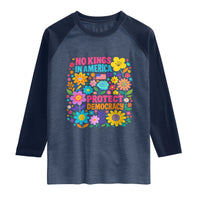 No Kings In America Protest Democraty Raglan Shirt Floral Resist