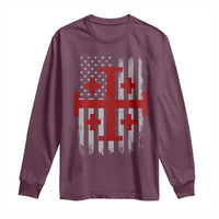 Catholic Crusader Cross Long Sleeve Shirt Knight Templar Patriotic American Flag