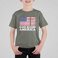 God Bless America T Shirt For Kid Cross USA Flag Patriotic 4th of July Christian - Wonder Print Shop