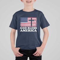God Bless America T Shirt For Kid Cross USA Flag Patriotic 4th of July Christian - Wonder Print Shop
