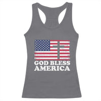 God Bless America Racerback Tank Top Cross USA Flag Patriotic 4th of July Christian - Wonder Print Shop