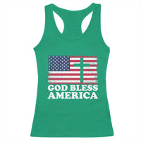 God Bless America Racerback Tank Top Cross USA Flag Patriotic 4th of July Christian - Wonder Print Shop