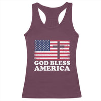 God Bless America Racerback Tank Top Cross USA Flag Patriotic 4th of July Christian - Wonder Print Shop