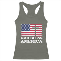 God Bless America Racerback Tank Top Cross USA Flag Patriotic 4th of July Christian - Wonder Print Shop