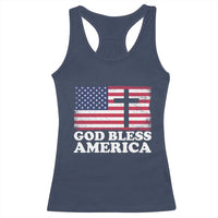 God Bless America Racerback Tank Top Cross USA Flag Patriotic 4th of July Christian - Wonder Print Shop