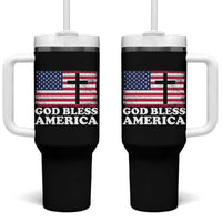 God Bless America Tumbler With Handle Cross USA Flag Patriotic 4th of July Christian - Wonder Print Shop