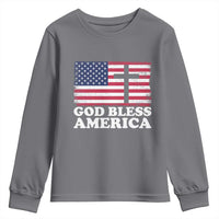 God Bless America Youth Sweatshirt Cross USA Flag Patriotic 4th of July Christian - Wonder Print Shop