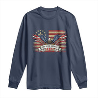 God Bless America Long Sleeve Shirt Vintage Eagle Christian Cross Flag 4th Of July