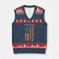 God Bless America V-Neck Knit Sweater Vest American Flag 4th Of July Patriotic Christian - Wonder Print Shop