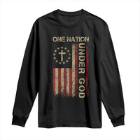 One Nation Under God Long Sleeve Shirt American Flag 4th Of July Patriotic Christian - Wonder Print Shop