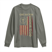 One Nation Under God Long Sleeve Shirt American Flag 4th Of July Patriotic Christian - Wonder Print Shop