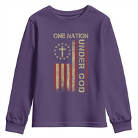 One Nation Under God Youth Sweatshirt American Flag 4th Of July Patriotic Christian - Wonder Print Shop