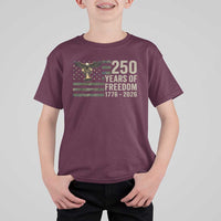 250th Anniversary T Shirt For Kid 1776 2026 250 Years Birthday Patriotic Camouflage USA Flag