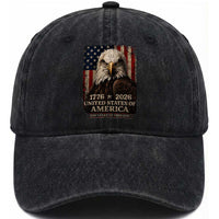 250 Anniversary USA Flag Washed Cotton Baseball Cap Vintage Bald Eagle Patriotic 1776 2026 250 Years Birthday