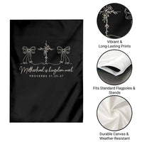 Motherhood Is Kingdom Work Garden Flag Cute Christian Mom Mothers Day Coquette Bow Cross