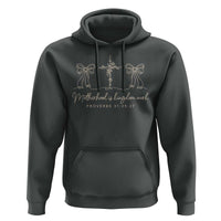 Motherhood Is Kingdom Work Hoodie Cute Christian Mom Mothers Day Coquette Bow Cross