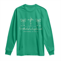 Motherhood Is Kingdom Work Long Sleeve Shirt Cute Christian Mom Mothers Day Coquette Bow Cross