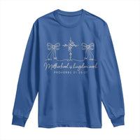 Motherhood Is Kingdom Work Long Sleeve Shirt Cute Christian Mom Mothers Day Coquette Bow Cross