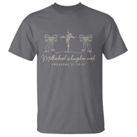 Motherhood Is Kingdom Work T Shirt Cute Christian Mom Mothers Day Coquette Bow Cross