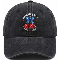 250 Anniversary USA Washed Cotton Baseball Cap Cherry Coquette Bow 4th Of July 1776 2026 250th Birthday