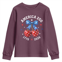 250 Anniversary USA Youth Sweatshirt Cherry Coquette Bow 4th Of July 1776 2026 250th Birthday