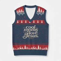 Cool Moms Love Jesus V-Neck Knit Sweater Vest Vintage Floral Boho Wildflower Christian Mama Mothers Day