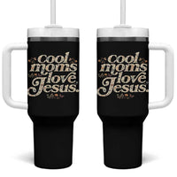 Cool Moms Love Jesus Tumbler With Handle Vintage Floral Boho Wildflower Christian Mama Mothers Day