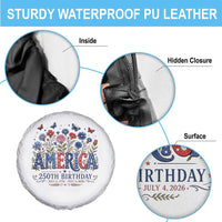 Floral 250th Anniversary Spare Tire Cover Wildflower Independence Day 250 Years Birthday 1776 2026