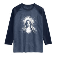 Catholic Virgin Mary Raglan Shirt Vintage Marian Face Christian Our Lady