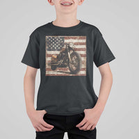 American Flag Motorcycle T Shirt For Kid Vintage Retro Biker USA 4th of July - Wonder Print Shop