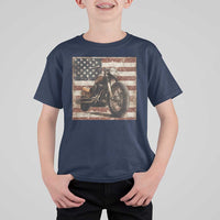 American Flag Motorcycle T Shirt For Kid Vintage Retro Biker USA 4th of July - Wonder Print Shop