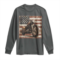 American Flag Motorcycle Long Sleeve Shirt Vintage Retro Biker USA 4th of July - Wonder Print Shop