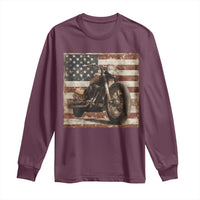 American Flag Motorcycle Long Sleeve Shirt Vintage Retro Biker USA 4th of July - Wonder Print Shop