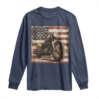 American Flag Motorcycle Long Sleeve Shirt Vintage Retro Biker USA 4th of July - Wonder Print Shop
