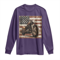American Flag Motorcycle Long Sleeve Shirt Vintage Retro Biker USA 4th of July - Wonder Print Shop