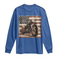 American Flag Motorcycle Long Sleeve Shirt Vintage Retro Biker USA 4th of July - Wonder Print Shop