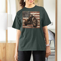 American Flag Motorcycle T Shirt For Women Vintage Retro Biker USA 4th of July - Wonder Print Shop