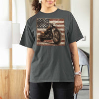 American Flag Motorcycle T Shirt For Women Vintage Retro Biker USA 4th of July - Wonder Print Shop
