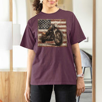 American Flag Motorcycle T Shirt For Women Vintage Retro Biker USA 4th of July - Wonder Print Shop