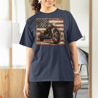American Flag Motorcycle T Shirt For Women Vintage Retro Biker USA 4th of July - Wonder Print Shop