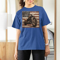 American Flag Motorcycle T Shirt For Women Vintage Retro Biker USA 4th of July - Wonder Print Shop