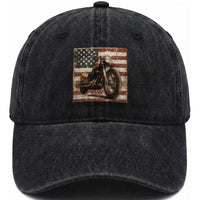 American Flag Motorcycle Washed Cotton Baseball Cap Vintage Retro Biker USA 4th of July