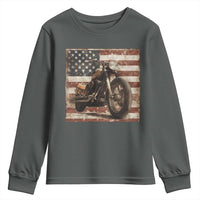 American Flag Motorcycle Youth Sweatshirt Vintage Retro Biker USA 4th of July - Wonder Print Shop