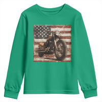 American Flag Motorcycle Youth Sweatshirt Vintage Retro Biker USA 4th of July - Wonder Print Shop