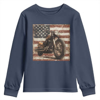 American Flag Motorcycle Youth Sweatshirt Vintage Retro Biker USA 4th of July - Wonder Print Shop