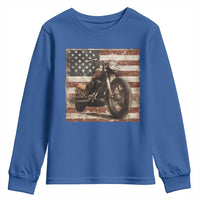 American Flag Motorcycle Youth Sweatshirt Vintage Retro Biker USA 4th of July - Wonder Print Shop