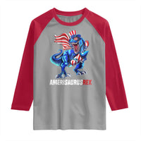Dinosaur 4th of July Raglan Shirt Funny Boys Kids Patriotic - Wonder Print Shop